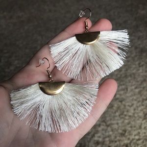 Bohemian Tassel Gold and White Dangle Earrings